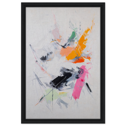 Abstract painting with colorful brushstrokes in black frame, Pigment Tempest Unfolds