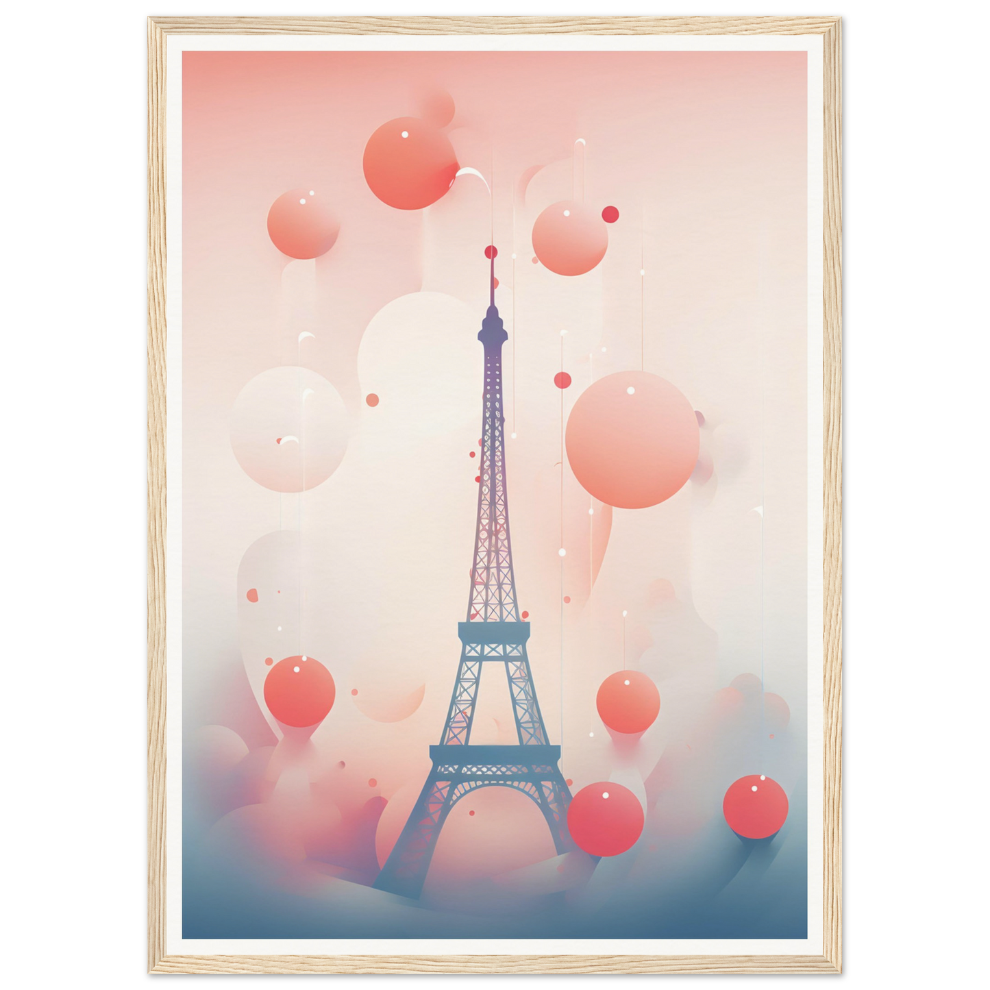 A pink and blue poster with the eiff tower in paris