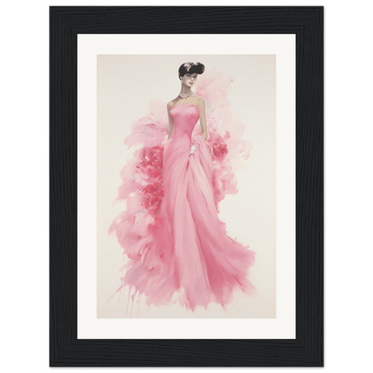 A pink dress with a black frame