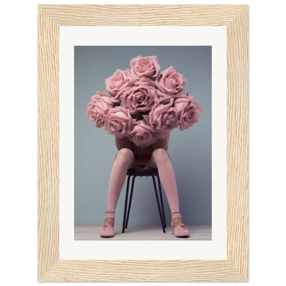 A pink flower arrangement on a chair