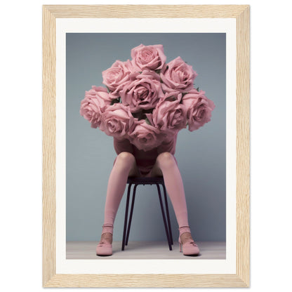 A pink flower arrangement on a chair