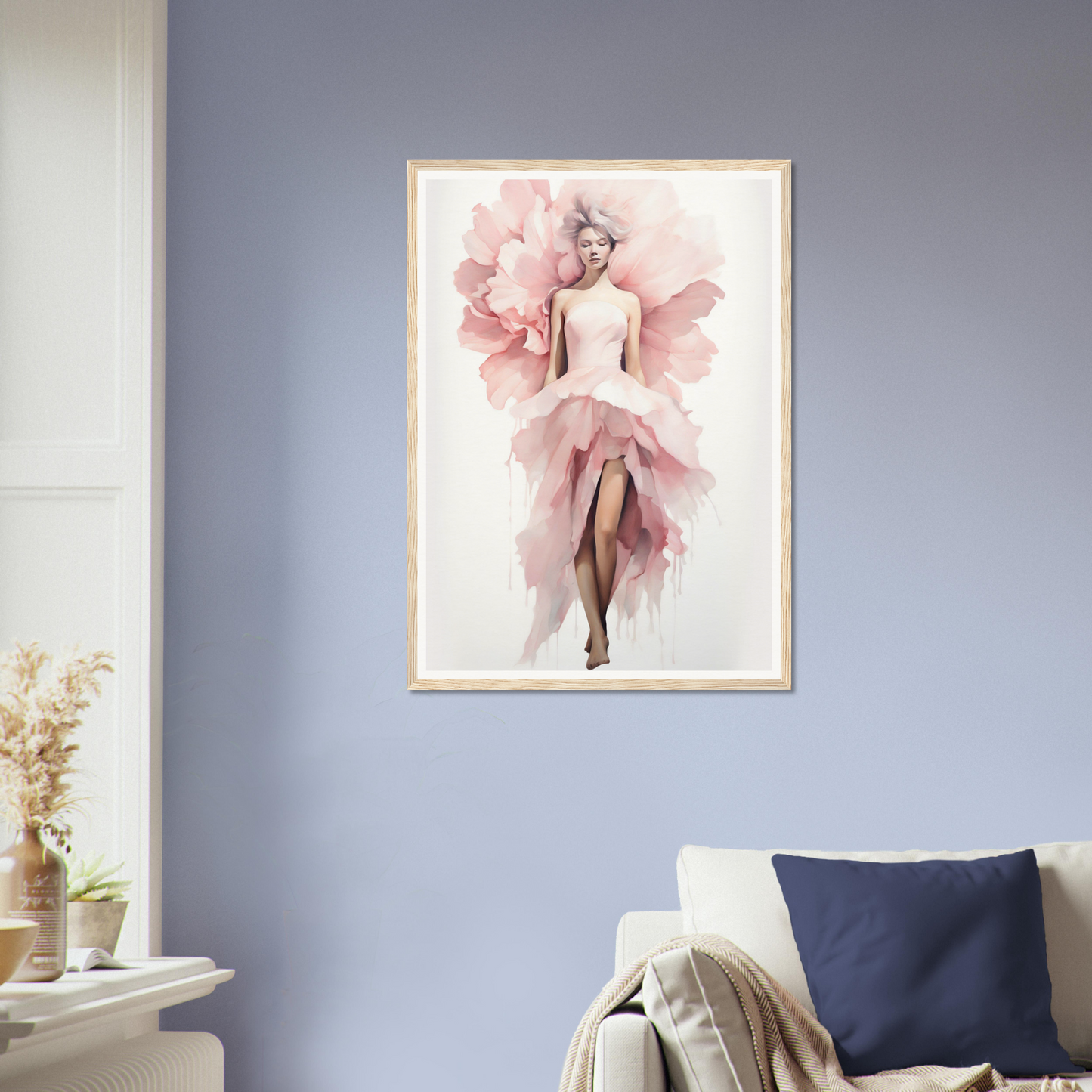 A pink flower in a living room