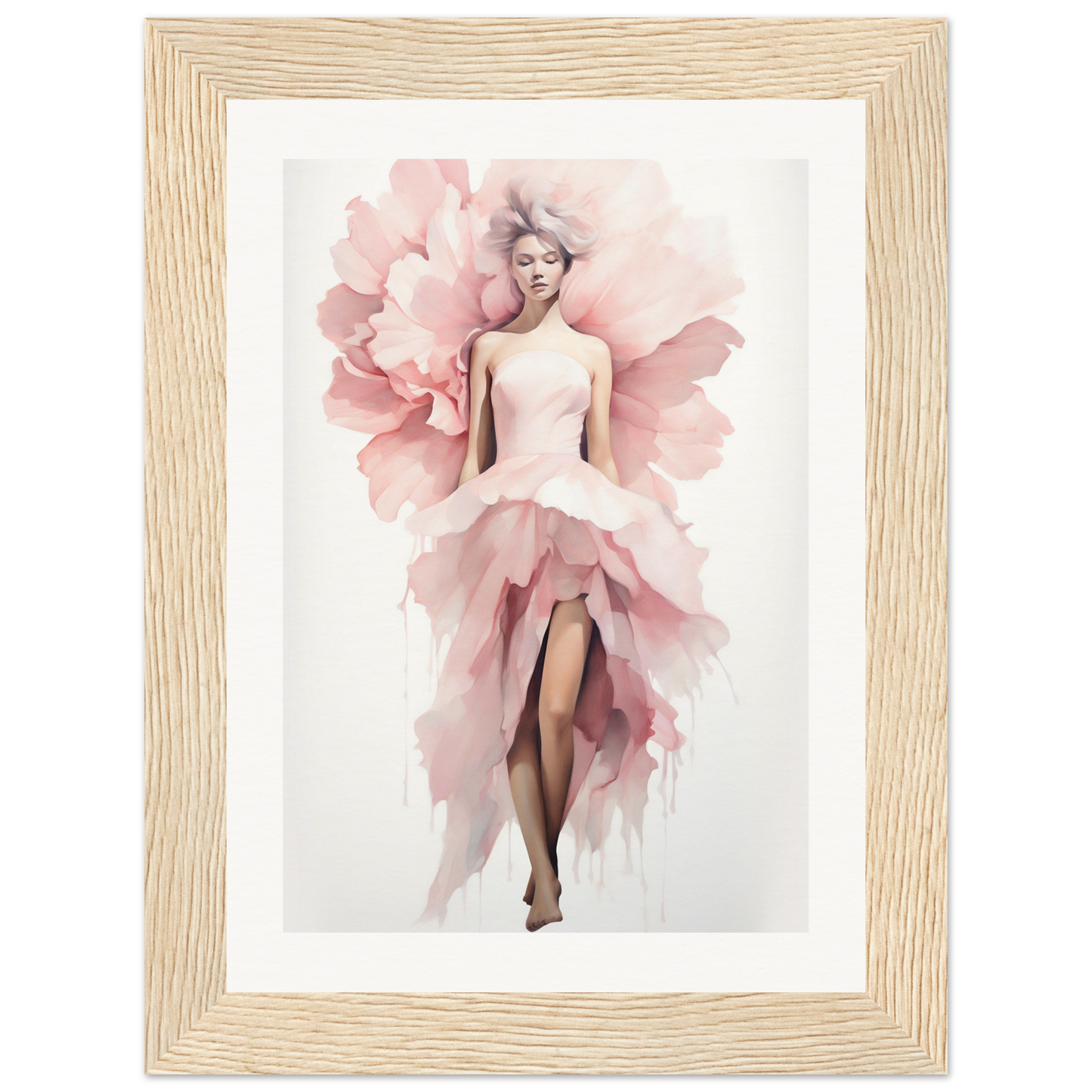 A pink flower in a wooden frame