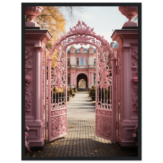 A pink gate with a pink gate in the background