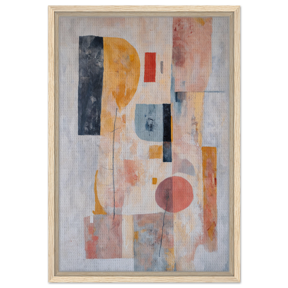 Abstract painting with geometric shapes in muted pastel colors, Pink Geometric Reverie framed canvas print