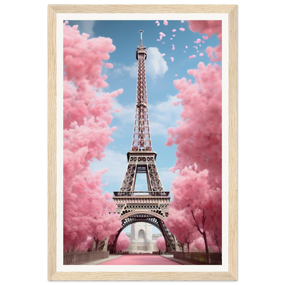 A pink poster with the eiff tower in paris