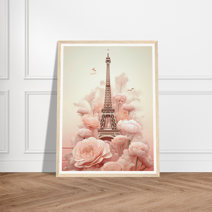 A pink poster with the eiff tower in paris