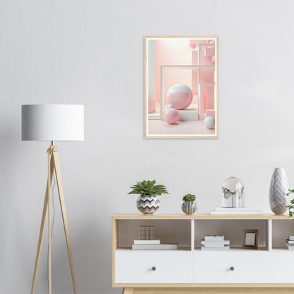 A pink room with a white table and a pink chair