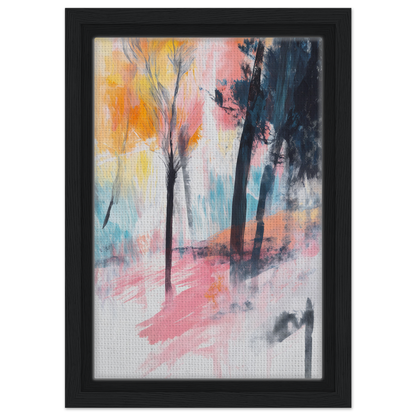 Abstract painting of Pink Twilight Trees in pastel and dark colors for room decor