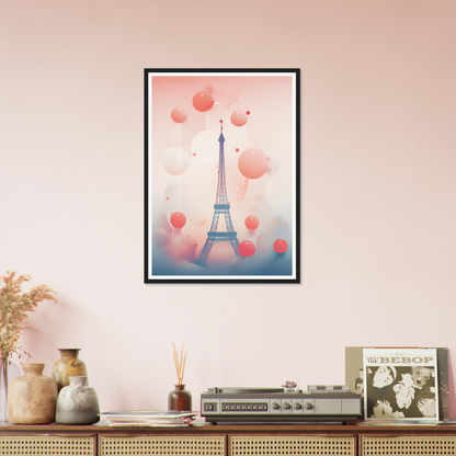 A pink wall with a picture of the eiff tower