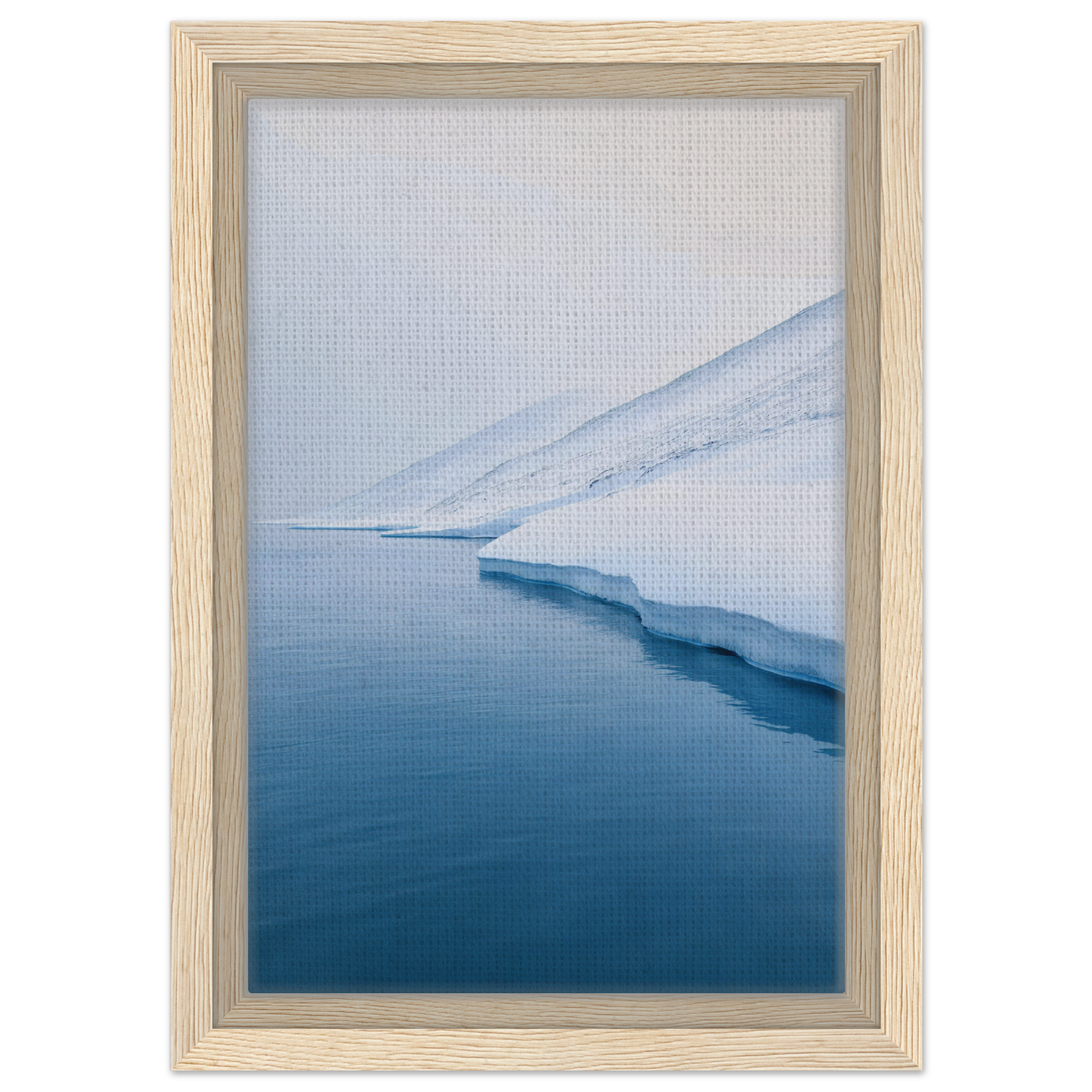 Framed canvas print of icy shoreline and calm blue water from Polar Reflection Dreamscape