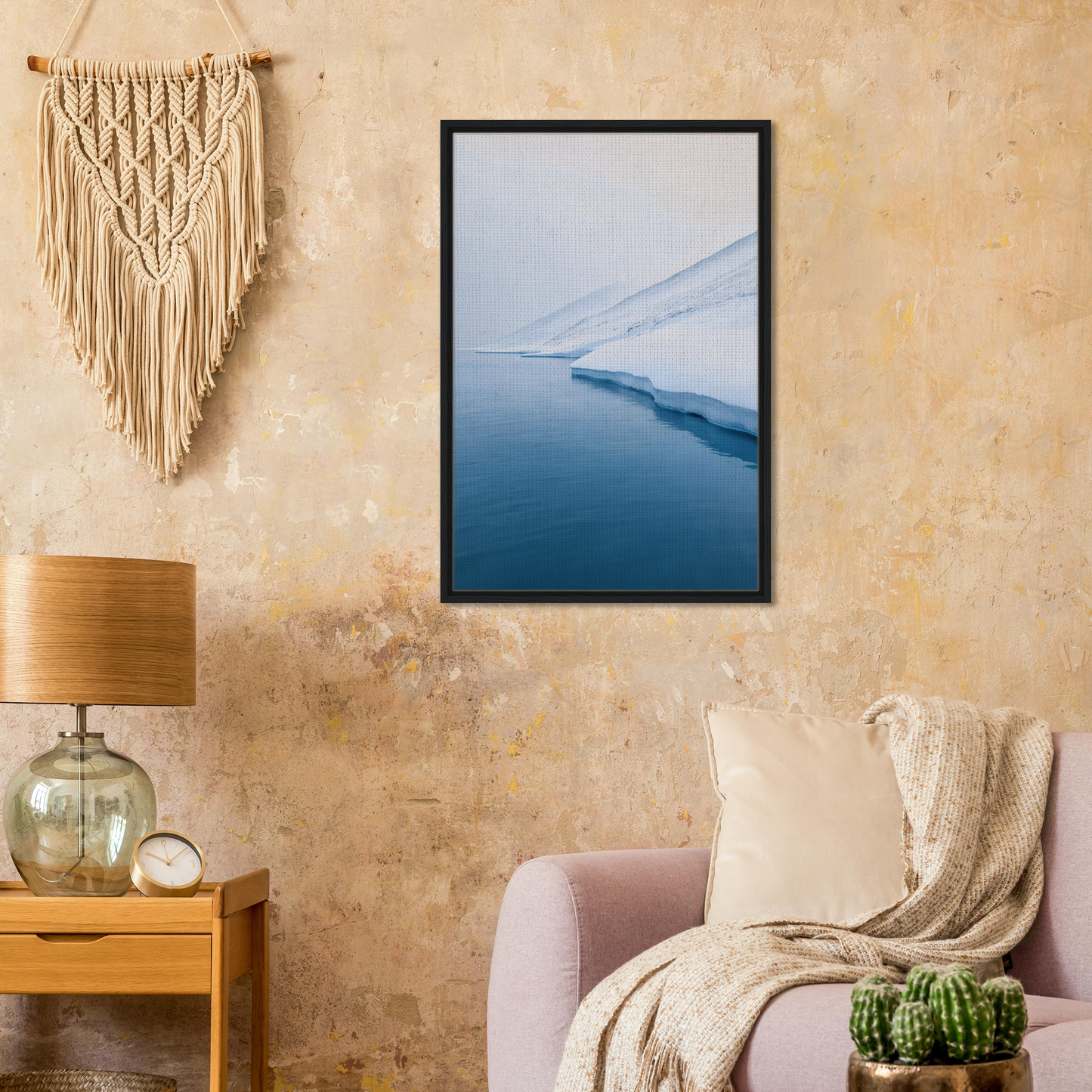 Framed canvas print of Polar Reflection Dreamscape featuring snowy landscape and blue river