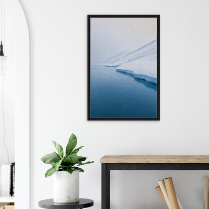 Framed photograph of a snowy landscape with blue water, ideal for Polar Reflection Dreamscape room decor