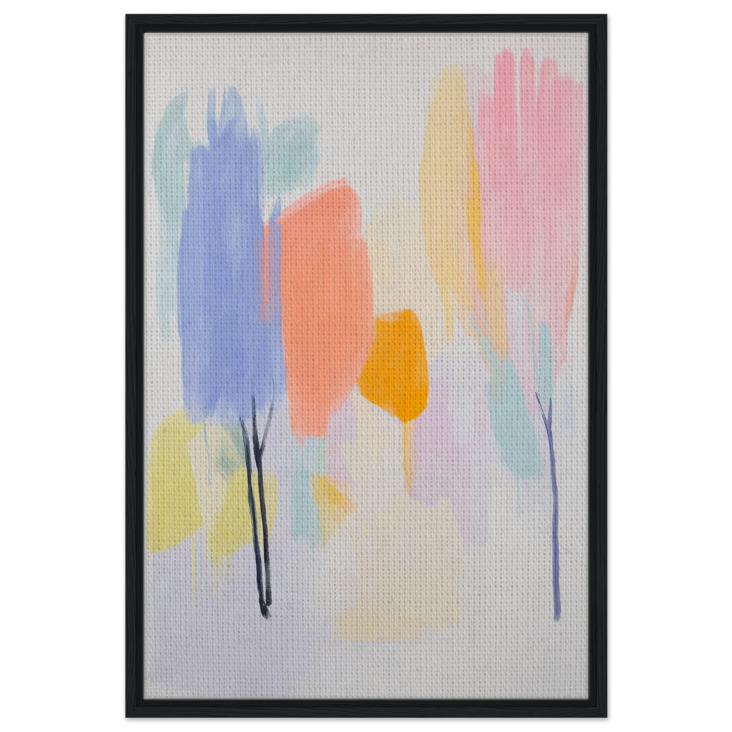 Abstract painting in soft pastel brushstrokes for Pollinating Blue Reverie framed canvas print