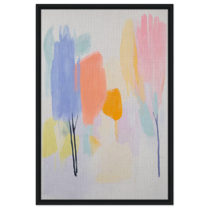 Abstract painting in soft pastel brushstrokes for Pollinating Blue Reverie framed canvas print