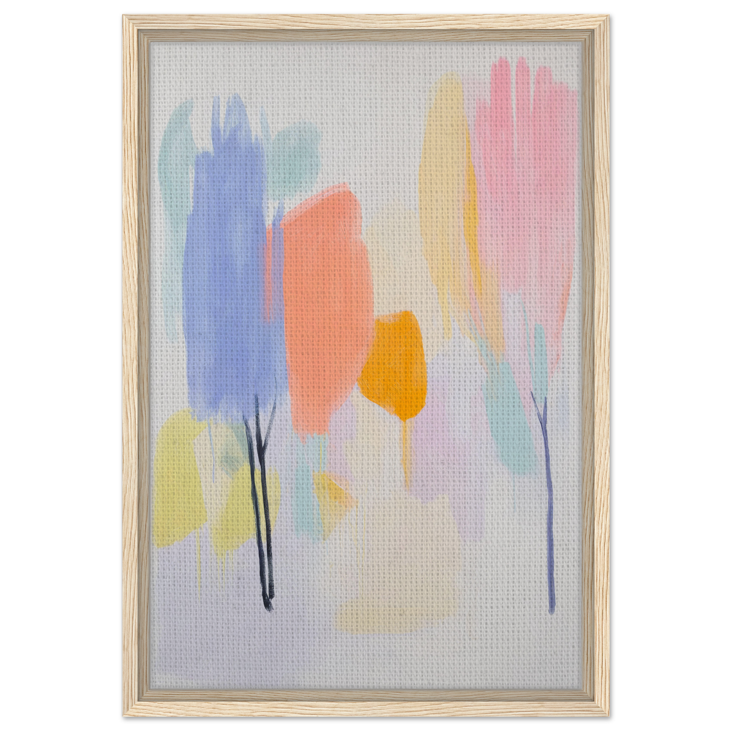 Abstract painting of colorful brushstrokes in Pollinating Blue Reverie for room decor