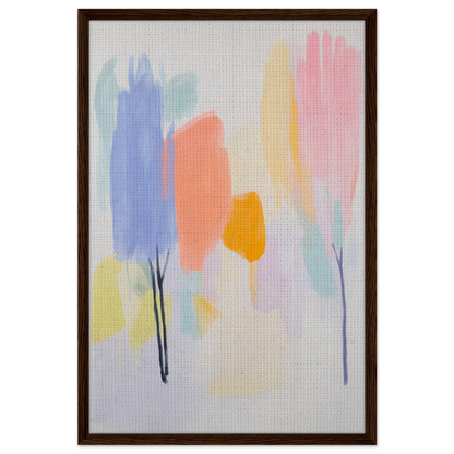 Abstract pastel painting with floral forms in Pollinating Blue Reverie framed canvas print