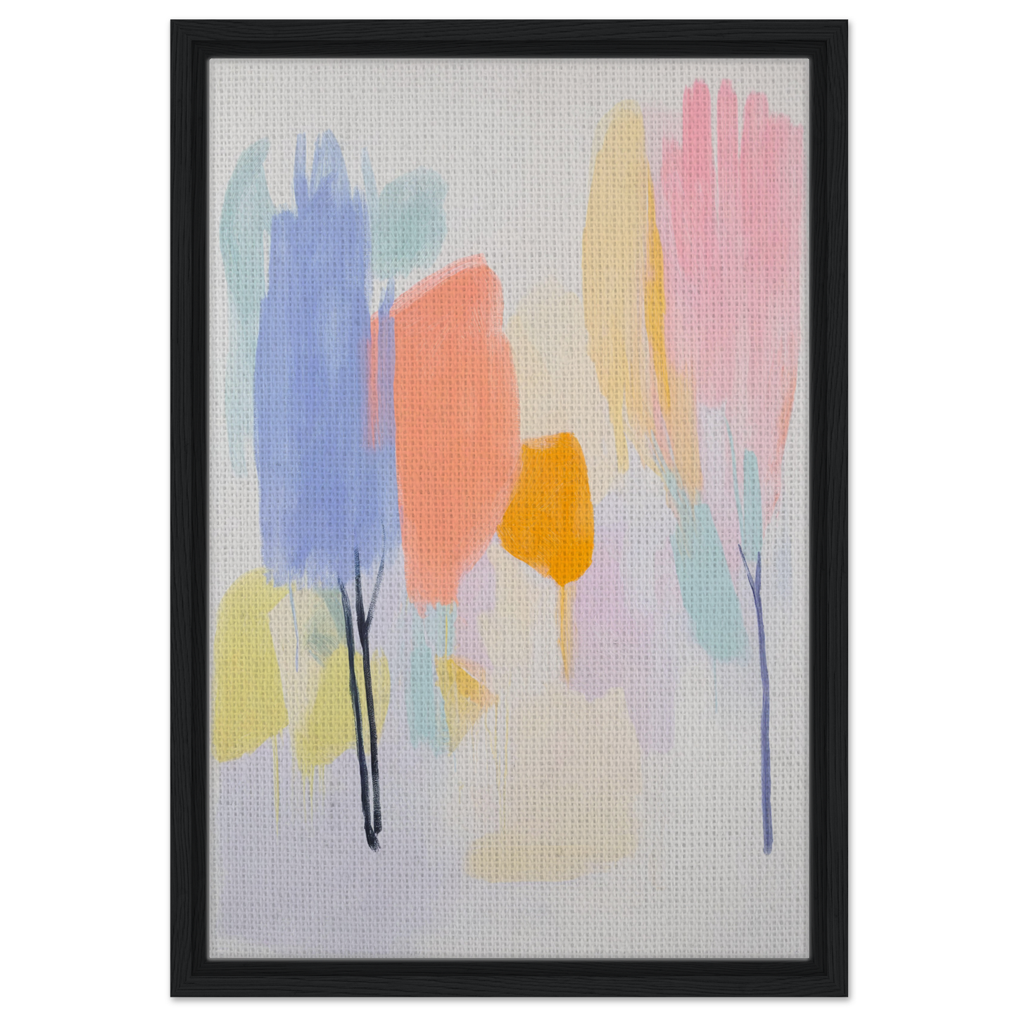 Abstract painting with pastel brushstrokes in Pollinating Blue Reverie framed canvas print