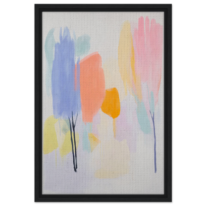 Abstract painting with pastel brushstrokes in Pollinating Blue Reverie framed canvas print