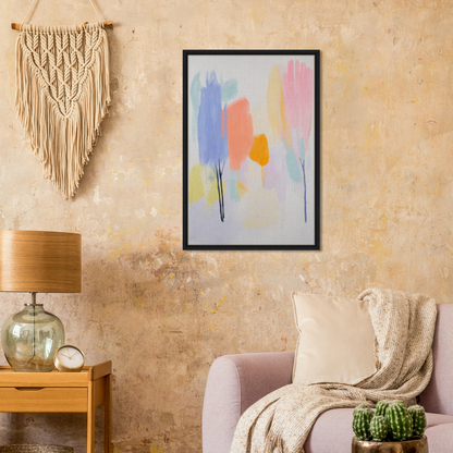 Framed canvas print of Pollinating Blue Reverie featuring soft pastel brushstrokes