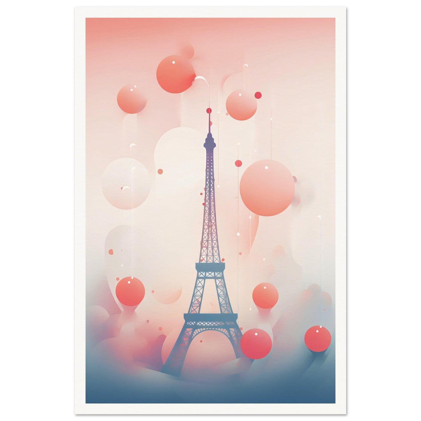 A poster with the eiff tower and balloons