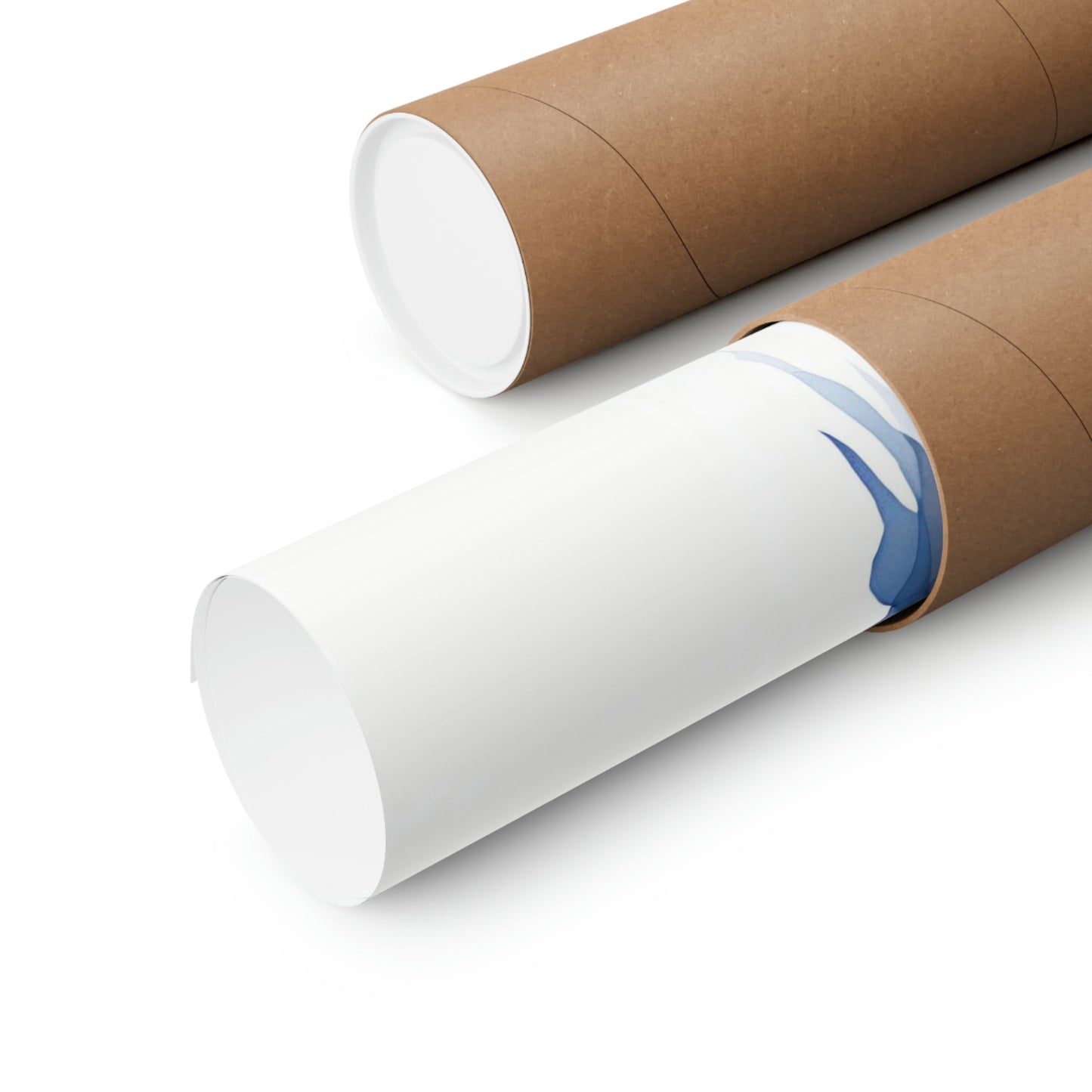 Two rolls of brown paper with a blue circle on top