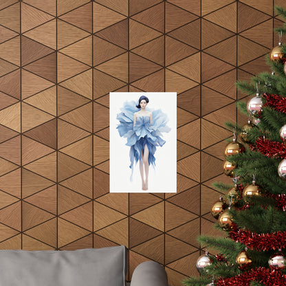 A christmas tree with a picture of a woman in a blue dress