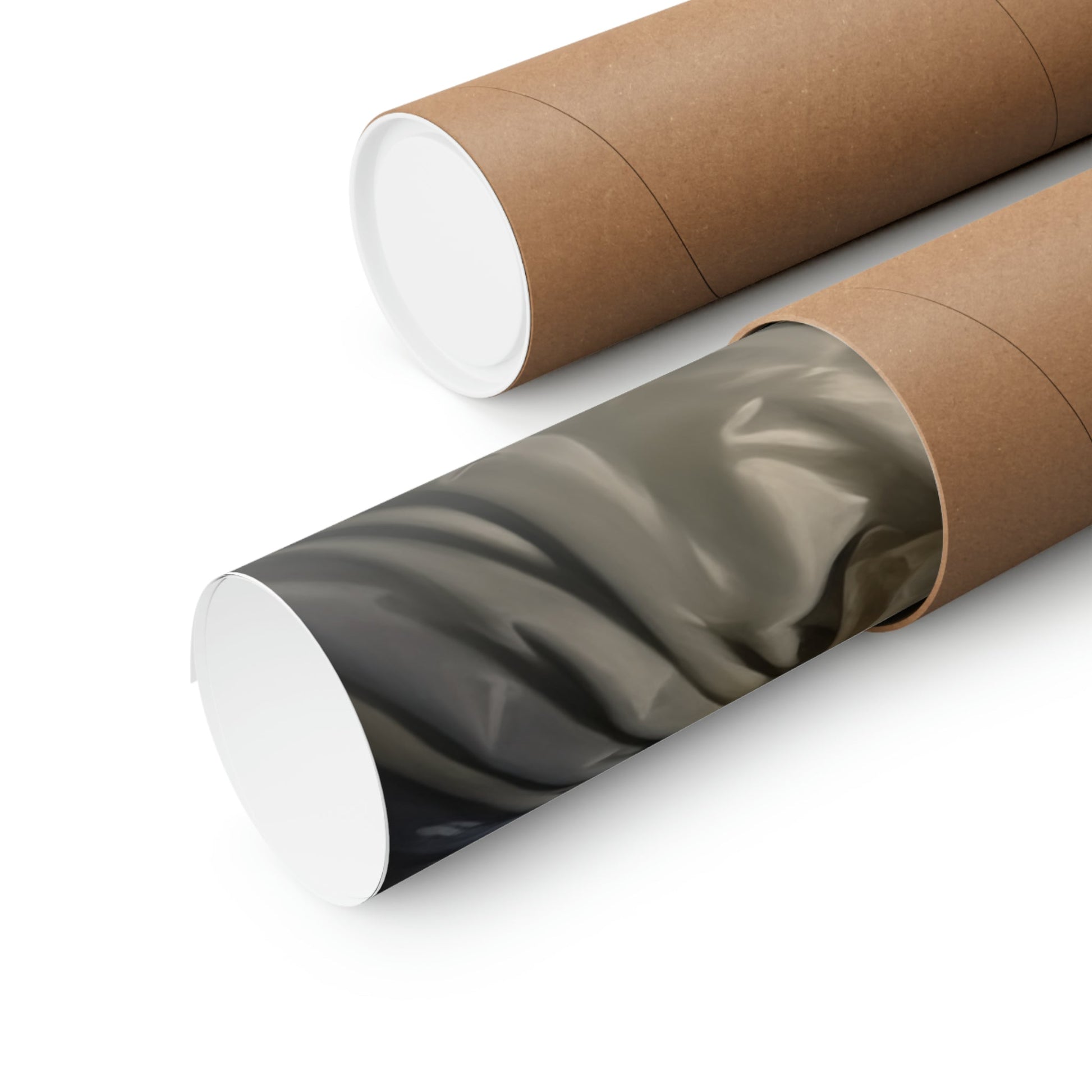 Cardboard mailing tubes, one with a metallic foil-like covering.