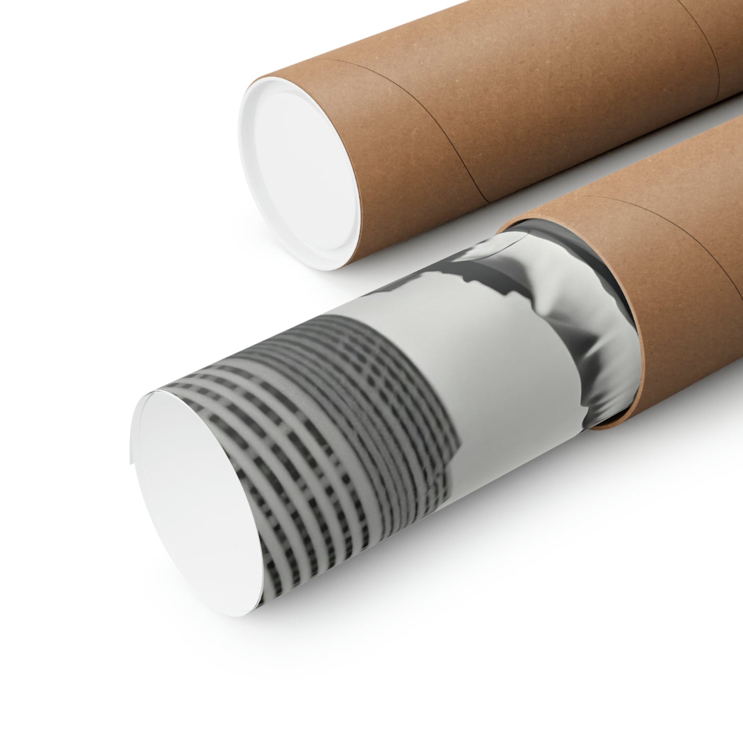 Two rolls of brown paper with a white stripe