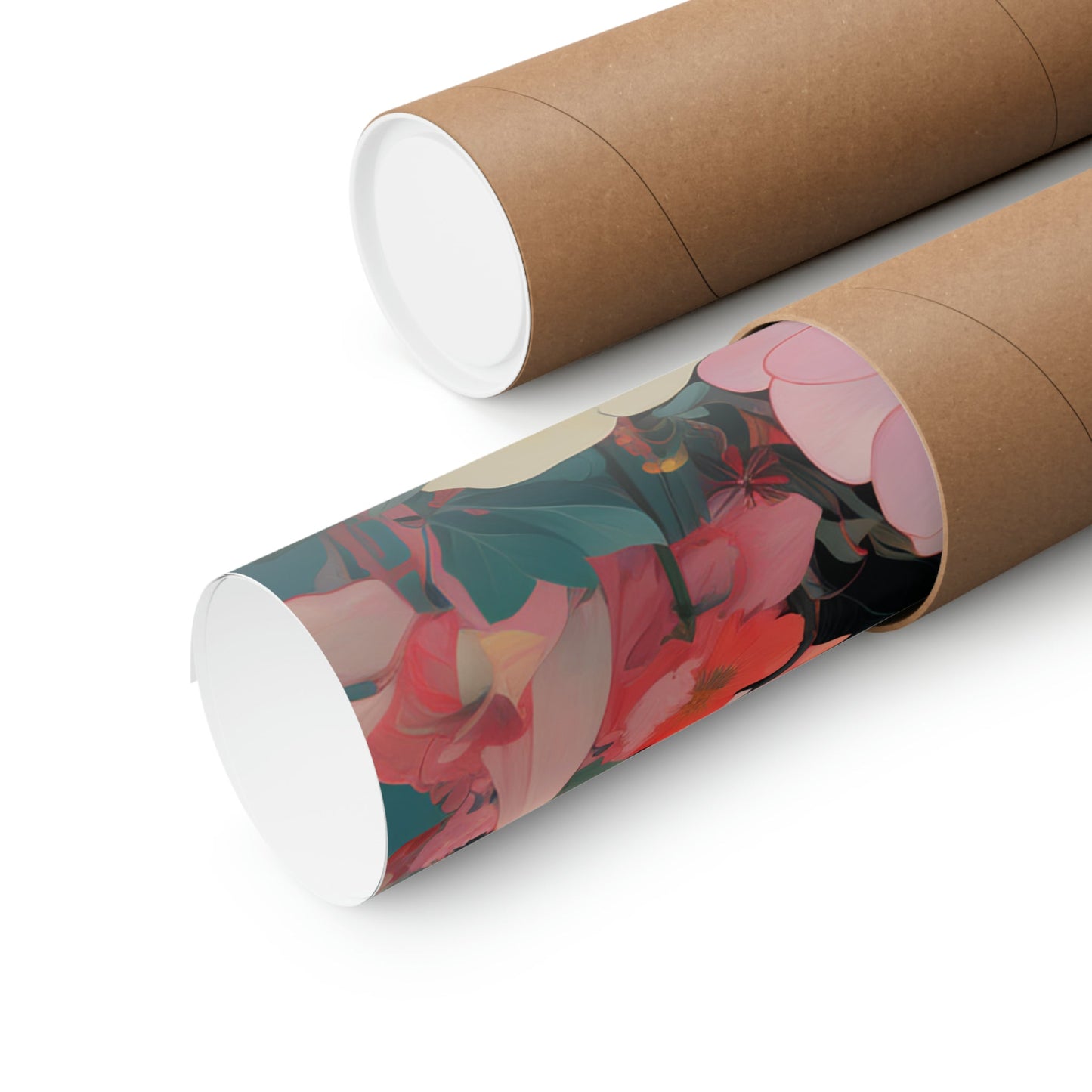 Two rolls of brown paper with a floral design