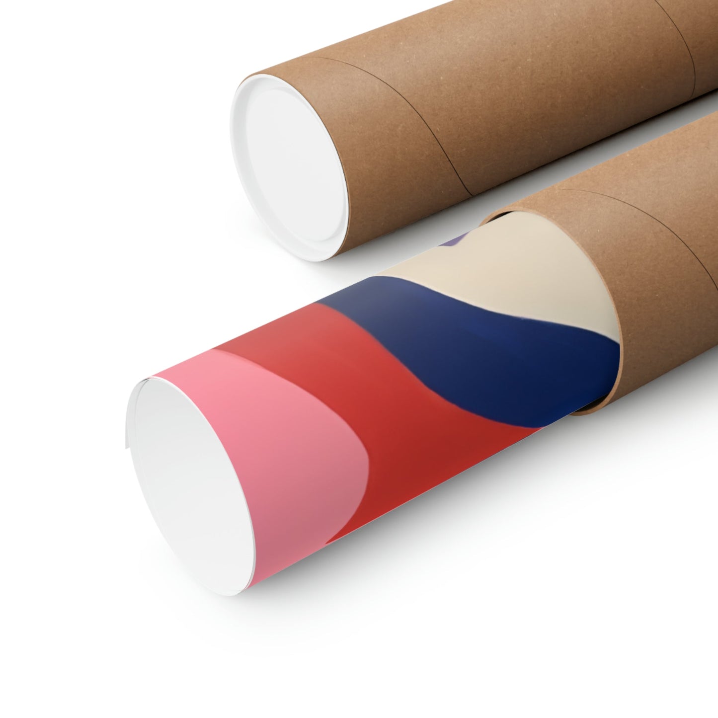 Two rolls of brown paper with red, white and blue