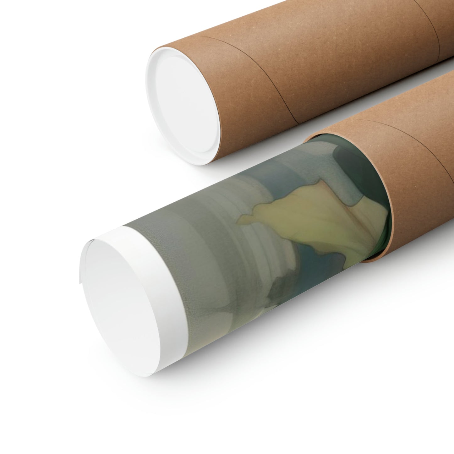 Two rolls of brown paper with a green and white design