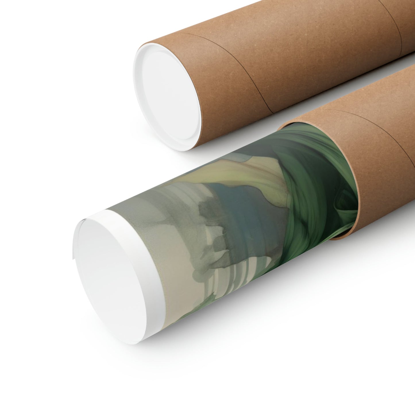 Two rolls of brown paper with green and white designs