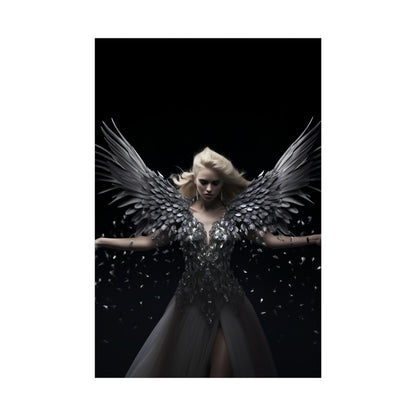 A woman with wings and a black dress