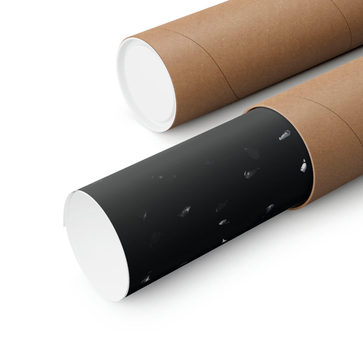 Two rolls of brown paper with a black one