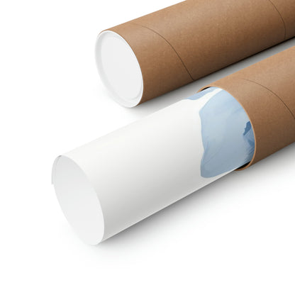 Two rolls of brown paper with blue and white designs