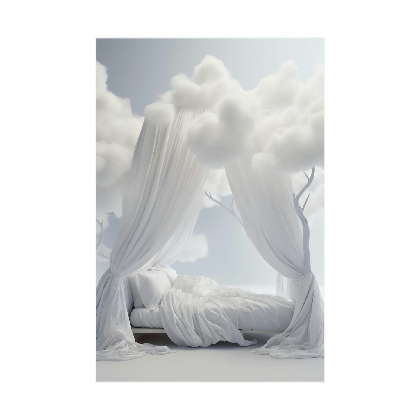 A bed with white sheets and a canopy