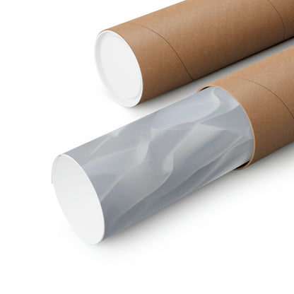 Two rolls of brown paper with white paper on them