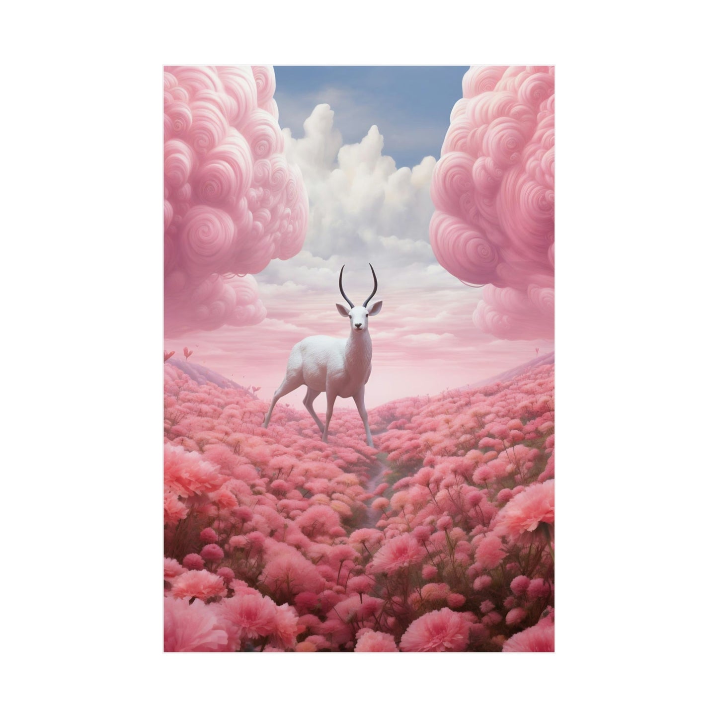 A painting of a goat in a field of flowers