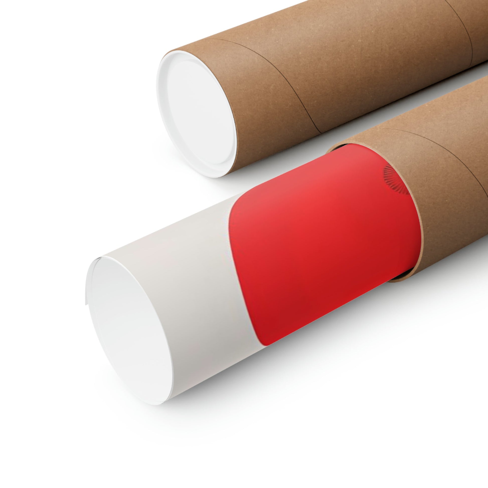 Two rolls of brown paper with red and white stripes