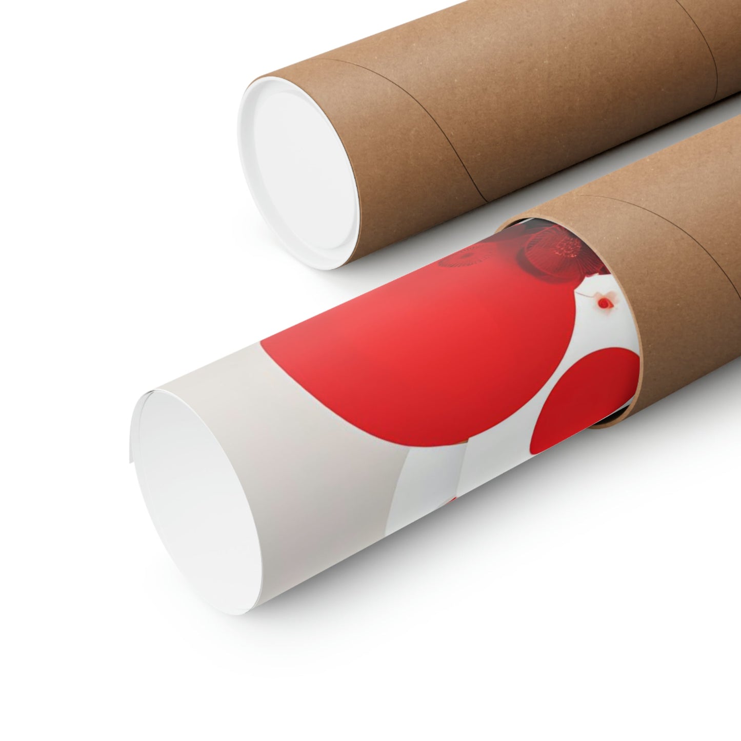 Two rolls of brown paper with red and white designs