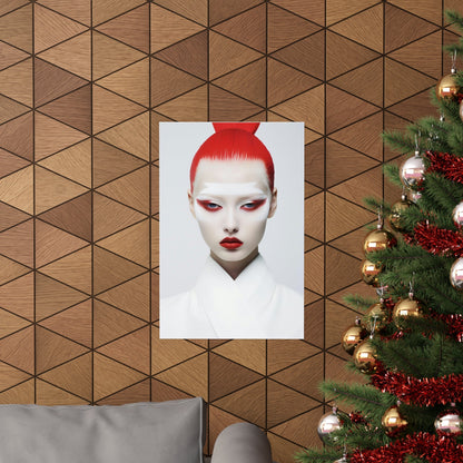 A christmas tree with a red hair and a white face