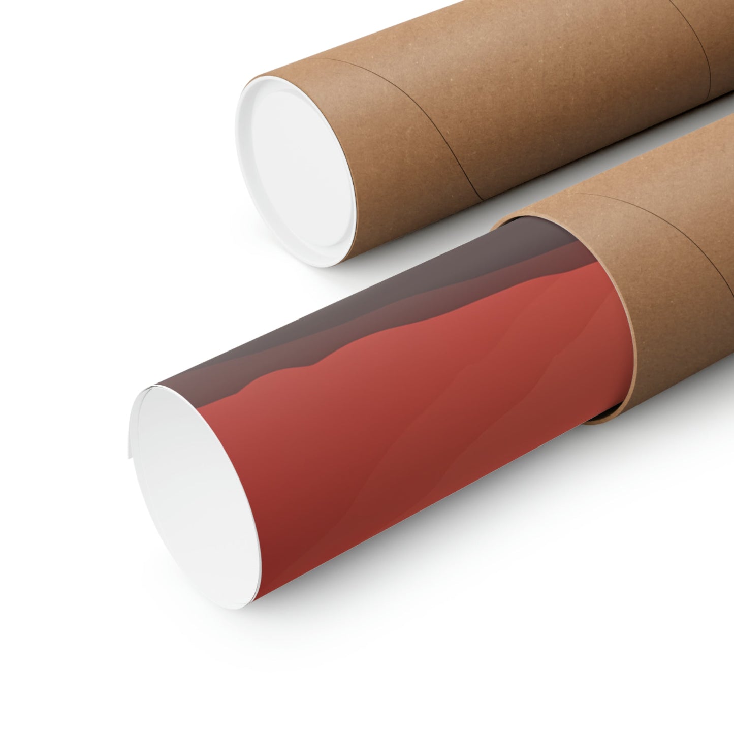 Two rolls of brown paper with red and white paper