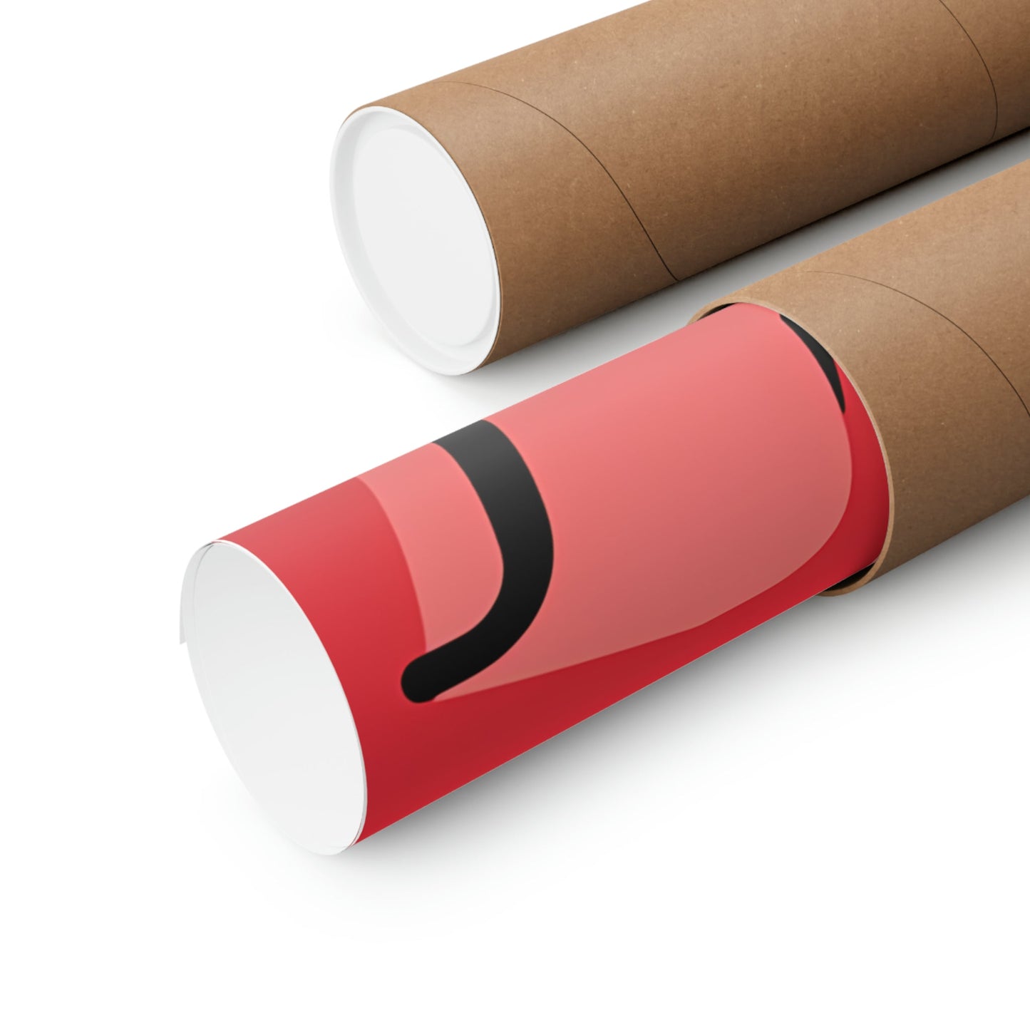 Two rolls of brown paper with red and black stripes