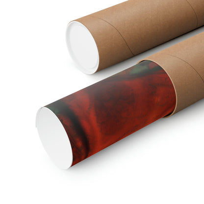 Two rolls of brown paper with a red and black swirl