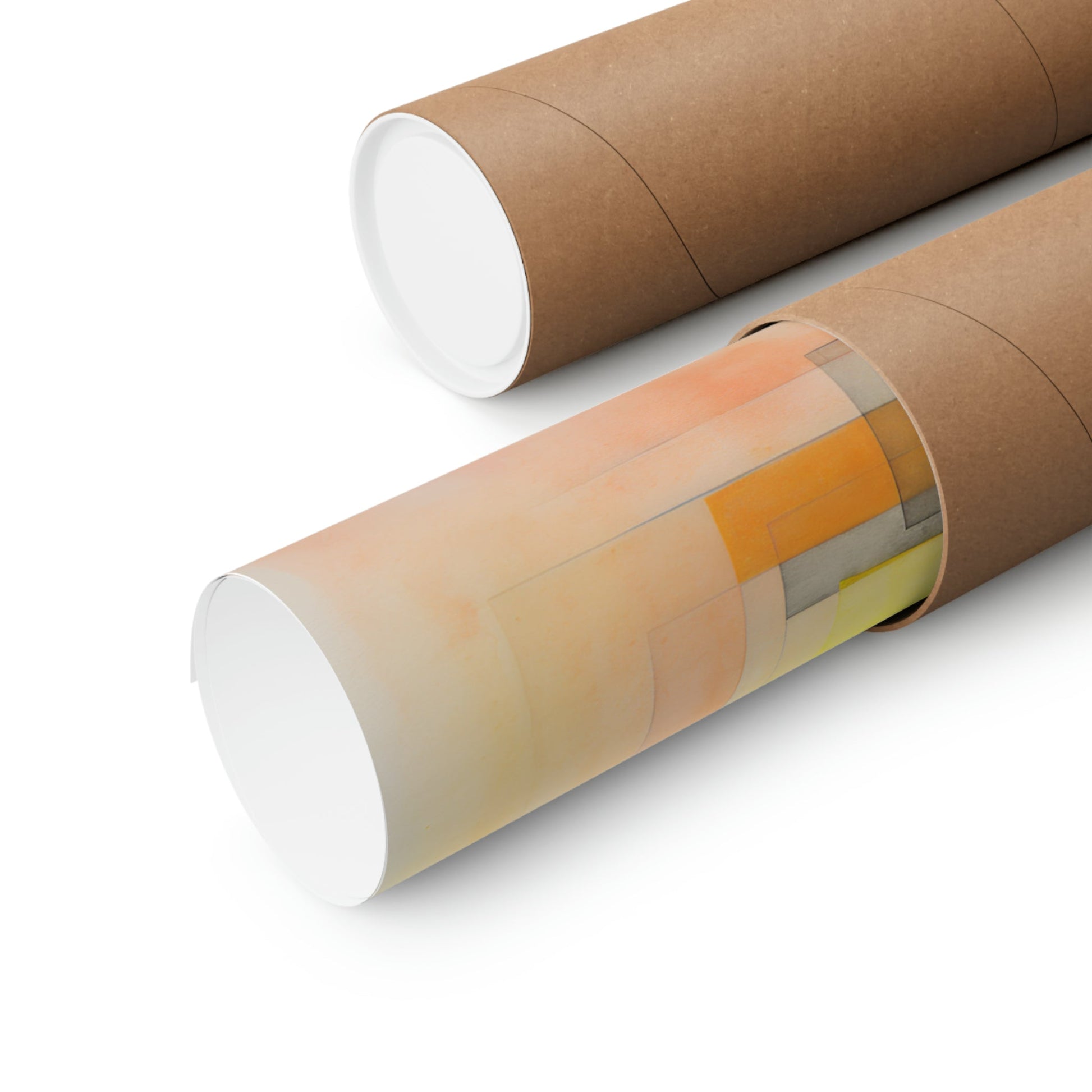 Cardboard mailing tubes, one plain and one with a label visible.