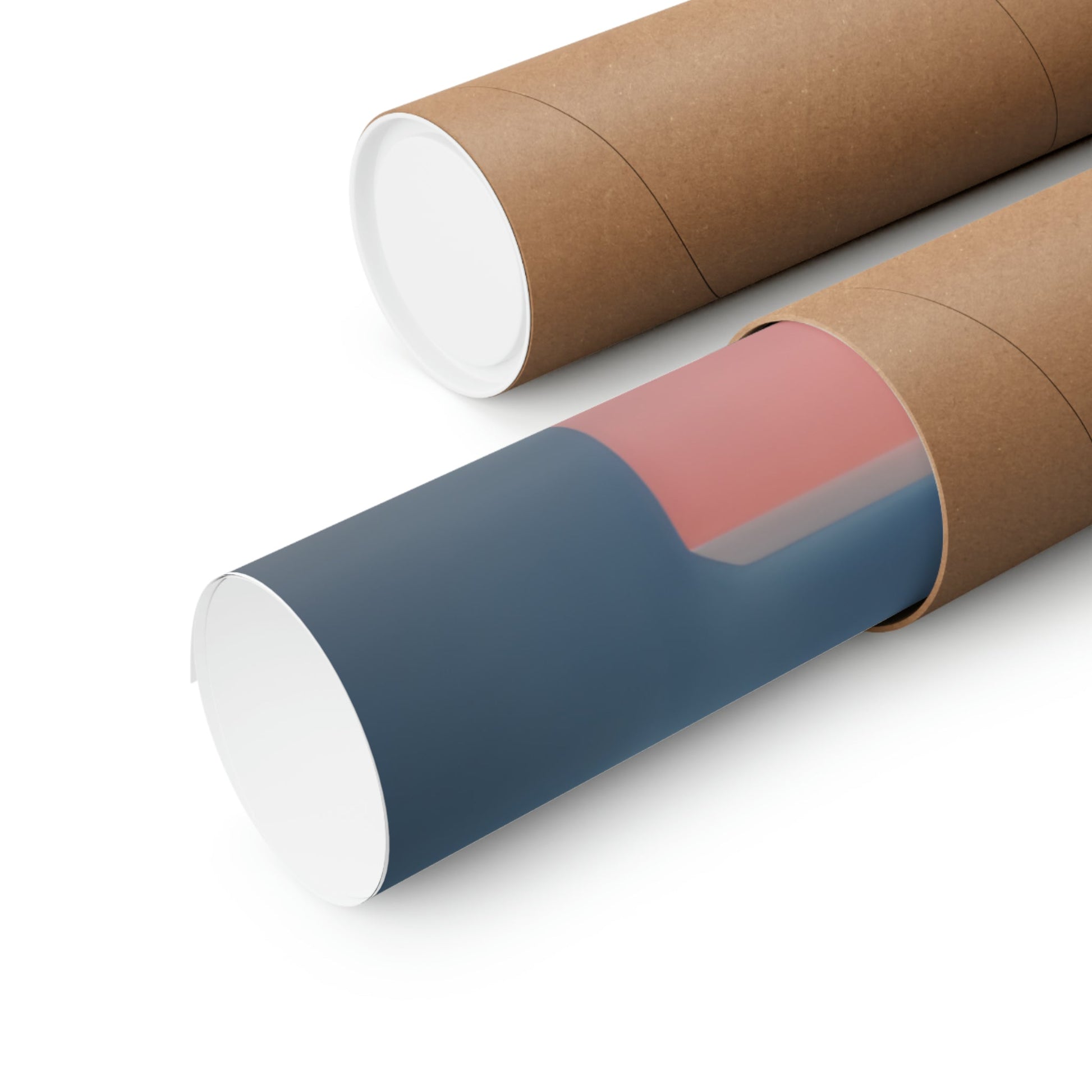 Cardboard mailing tubes, one plain and one partially colored blue and pink.