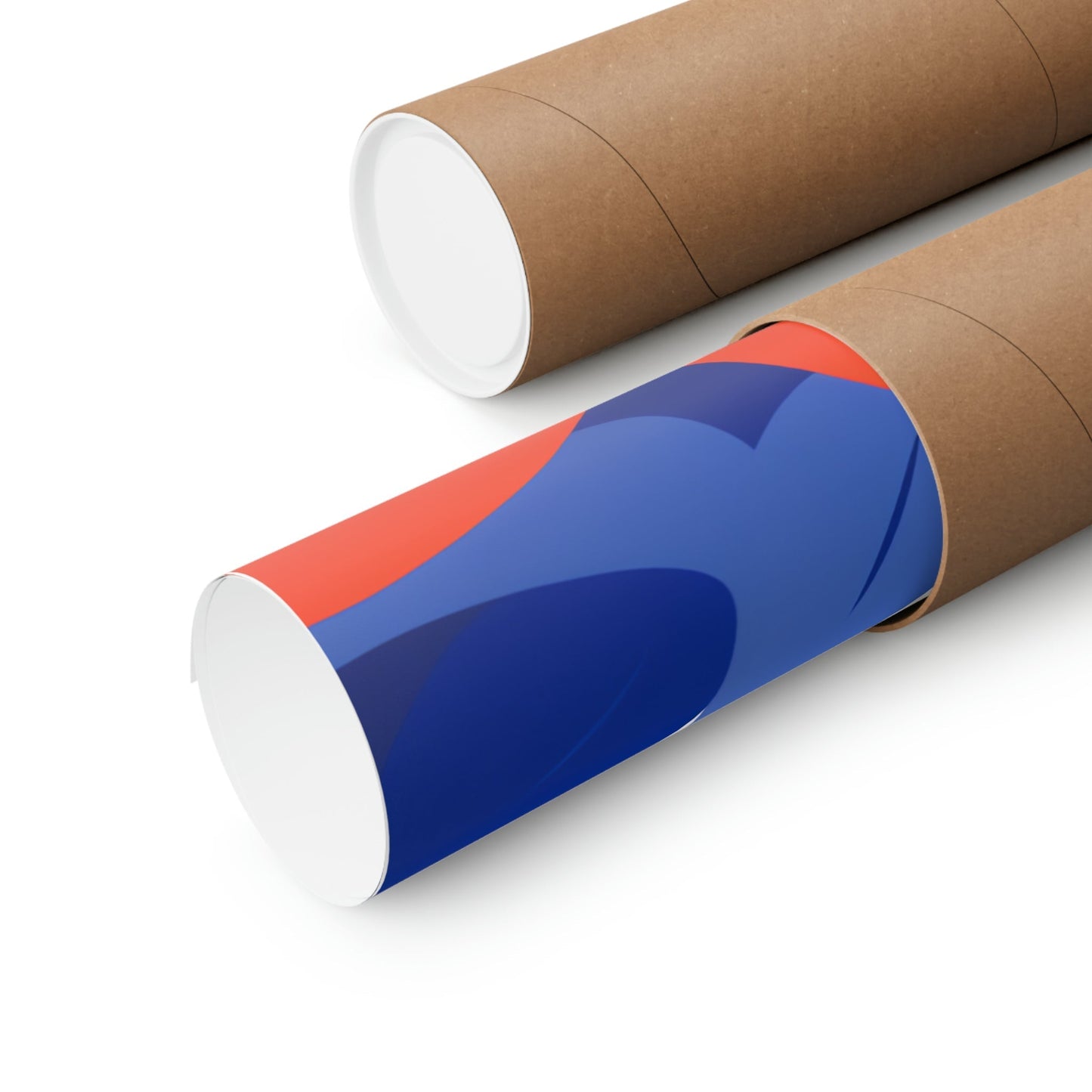 Two rolls of toilet paper with a blue and red design