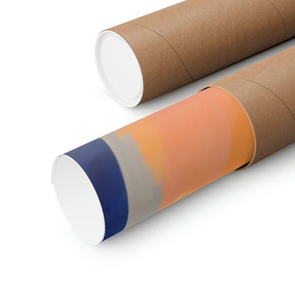 Two rolls of brown paper with a blue and orange design