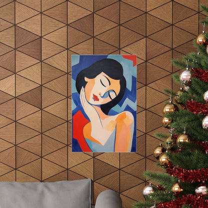 A christmas tree with a painting of a woman